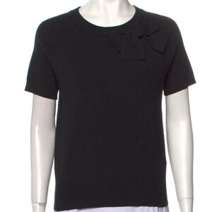 Kate Spade Silk Blend Short Sleeve Sweater Top Size Small Black Bow Detail